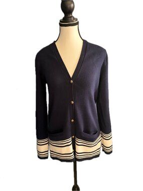 Ralph Lauren Purple Label Cotton / Cashmere Navy Striped Sweater, size small